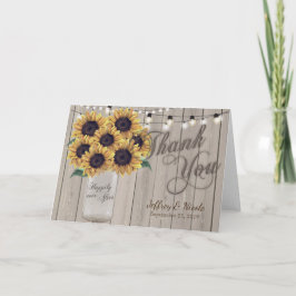 Rustikale Sonnenblume-Weckglas-Hochzeit danken Dankeskarte