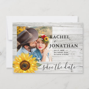 Rustikale Sonnenblume Weißes Holz Foto Hochzeit Save The Date