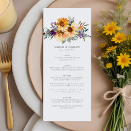 Rustikale Sonnenblume Wildblume Gelbe Lila Hochzei Menükarte
