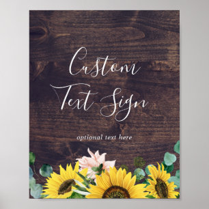 Rustikale Sonnenblume Wood Custom Text Sign Poster