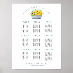 Rustikale Sonnenblumen 9 Tische 90 Gästekarte Poster