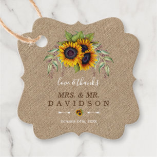 Rustikale Sonnenblumen Alte Barn Linen Hochzeit Geschenkanhänger