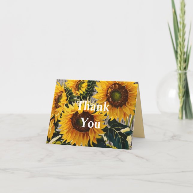 Rustikale Sonnenblumen auf der Tafel Print Dankeskarte (Vorderseite)