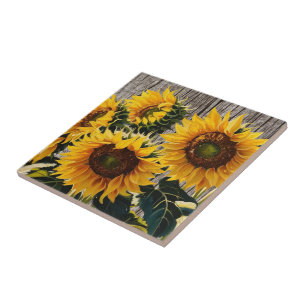 Rustikale Sonnenblumen auf der Tafel Print Fliese