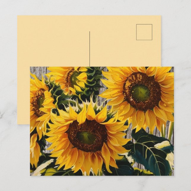 Rustikale Sonnenblumen auf der Tafel Print Postkarte (Vorne/Hinten)