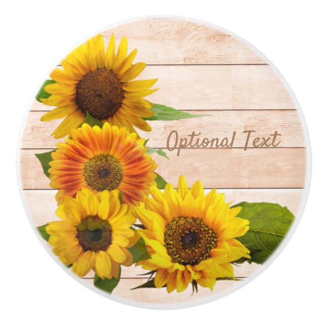 Rustikale Sonnenblumen auf Holz Keramikknauf (Vorderseite)