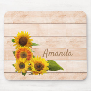 Rustikale Sonnenblumen auf Holz Mousepad