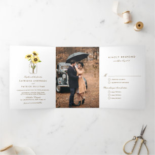 Rustikale Sonnenblumen auf Mason Jar Country Weddi Dreifach Gefaltete Einladung