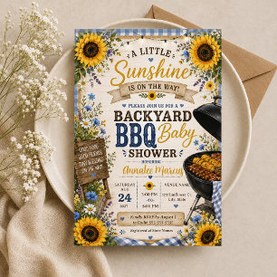 Rustikale Sonnenblumen BBQ Karo Baby Shower BBQ Einladung