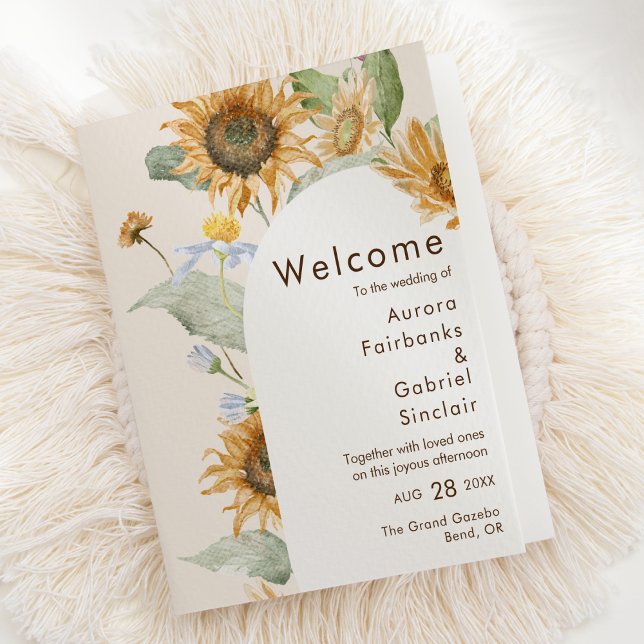 Rustikale Sonnenblumen-Beige-Bogen-Hochzeit gefalt Programm (Von Creator hochgeladen)