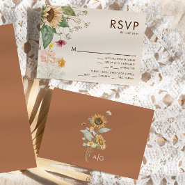 Rustikale Sonnenblumen Beige Hochzeitmenü UAWG RSVP Karte