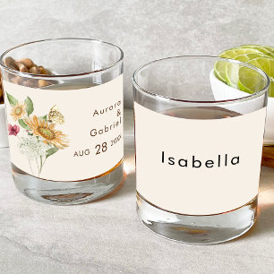 Rustikale Sonnenblumen-Beige-Hochzeits-Brautparty Whiskyglas