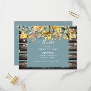Rustikale Sonnenblumen bezaubern Aquamarines Braut Einladungspostkarte