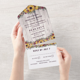 Rustikale Sonnenblumen Blassholz-Grain-Hochzeit All In One Einladung