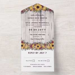 Rustikale Sonnenblumen Blassholz-Grain-Hochzeit All In One Einladung