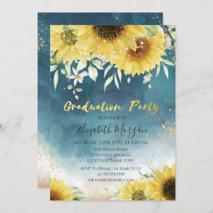 Rustikale Sonnenblumen, Blätter Lichter Abschluss Einladung