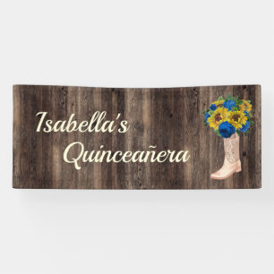 Rustikale Sonnenblumen Blaue Rosen Stiefel Quincea Banner