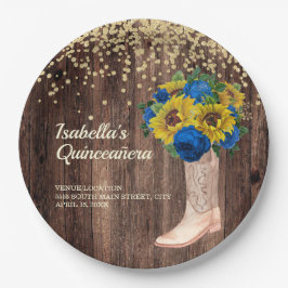 Rustikale Sonnenblumen Blauen Rose Stiefel Quincea Pappteller