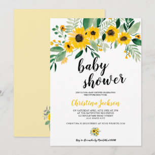 Rustikale Sonnenblumen-Blumen-Aquarell-Baby-Party Einladung