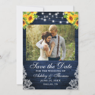 Rustikale Sonnenblumen Blumen Blau Holz Lichter Fo Save The Date