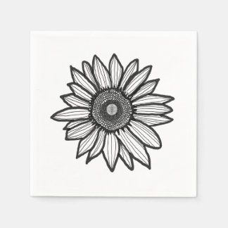 Rustikale Sonnenblumen-Blumen Schwarz-Weiß-Serviet Serviette