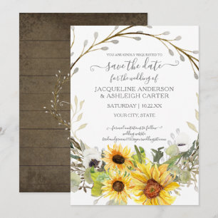 Rustikale Sonnenblumen-Blumen-Watercolor-Save-the- Einladung