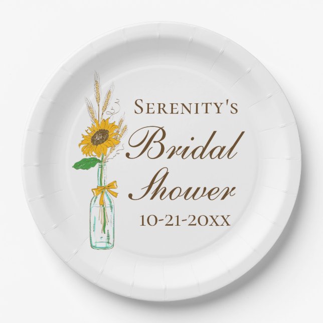 Rustikale Sonnenblumen, blumengeschmückte Herbstho Pappteller (Vorderseite)