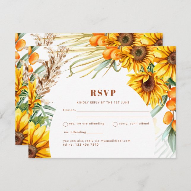 Rustikale Sonnenblumen Blumenzehen RSVP Postkarte (Vorne/Hinten)