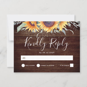 Rustikale Sonnenblumen Blütenlandschaft Hochzeit R RSVP Karte