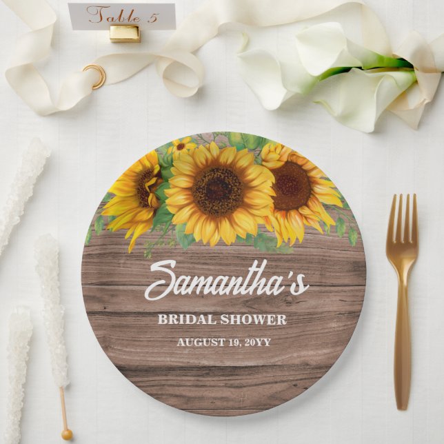 Rustikale Sonnenblumen-Brautparty  Pappteller (Hochzeit)