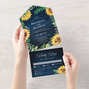 Rustikale Sonnenblumen Brautstrauß Navy Blau Hochz All In One Einladung