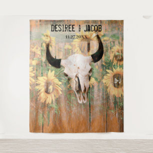 Rustikale Sonnenblumen Bull Skull Western Fotoboot Wandteppich
