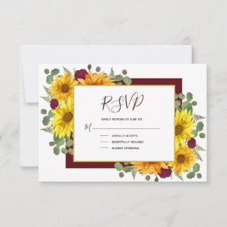 Rustikale Sonnenblumen Burgund Rose Hochzeit Land RSVP Karte