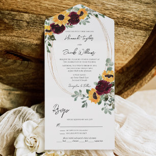 Rustikale Sonnenblumen Burgund Rose mit UAWG Weddi All In One Einladung