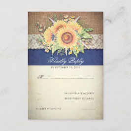 Rustikale Sonnenblumen Burlap Navy Hochzeit RSVP Karte