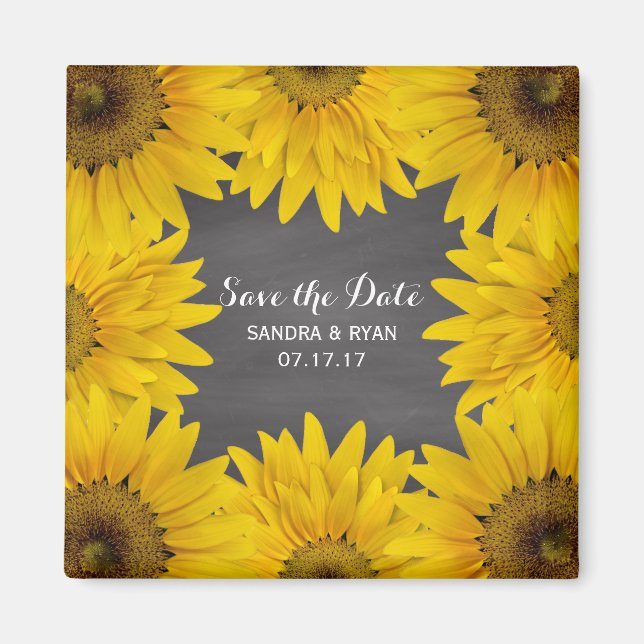 Rustikale Sonnenblumen Chalkboard Save the Date Ho Magnet (Vorne)