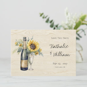 Rustikale Sonnenblumen-Champagner-Save-the-Date-Ka Save The Date