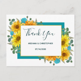 Rustikale Sonnenblumen Chic Aquamarine Rose Hochze Postkarte
