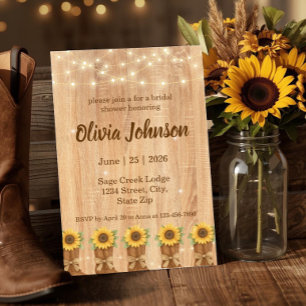 Rustikale Sonnenblumen-Cowboy-Stiefel-Brautparty Einladung