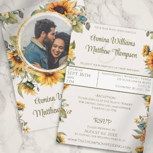 Rustikale Sonnenblumen-Cream-Foto-Hochzeit Einladung