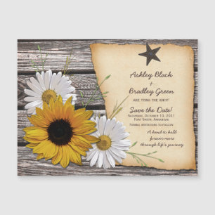 Rustikale Sonnenblumen Daisy Wedding speichern das Magnetkarte