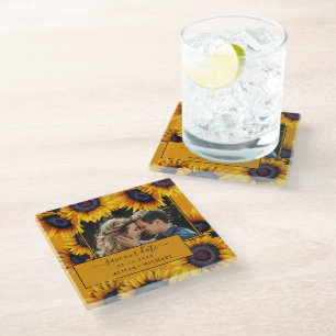 Rustikale Sonnenblumen Drehbuch Foto Hochzeit rett Glasuntersetzer