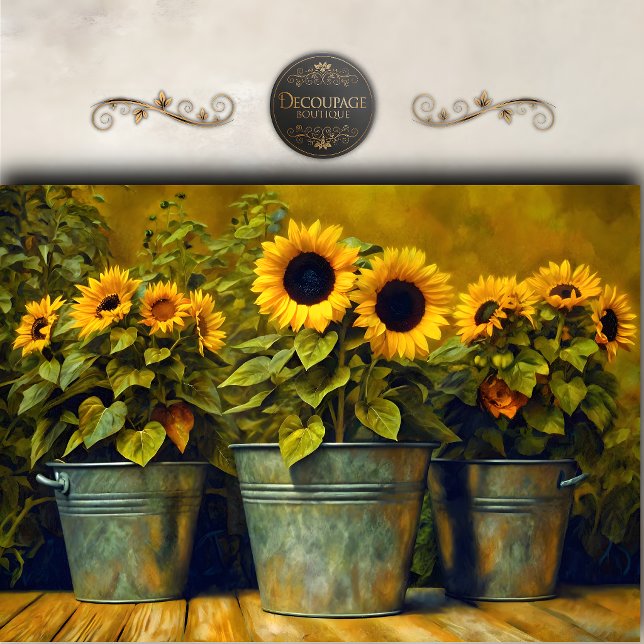 Rustikale Sonnenblumen-Eimer-Dekupage Seidenpapier (Rustic Sunflower Bucket Decoupage Tissue Paper)