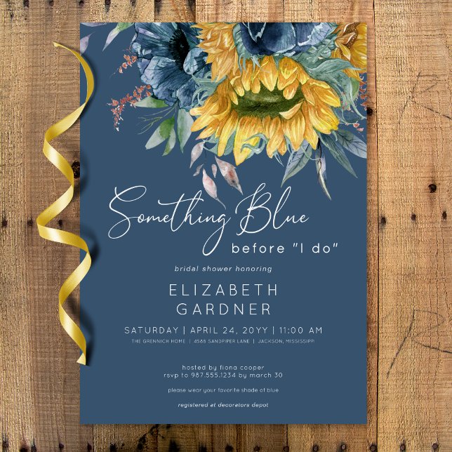 Rustikale Sonnenblumen Etwas Blaues Brautparty Einladung (Rustic Sunflowers Something Blue Bridal Shower Invitation)