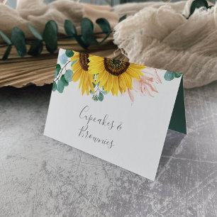 Rustikale Sonnenblumen-Eukalyptus-Buffet-Etiketten Tischnummer