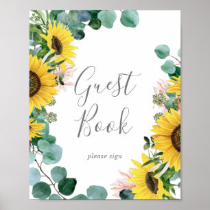 Rustikale Sonnenblumen-Eukalyptus-Gästebuch-Tafel Poster