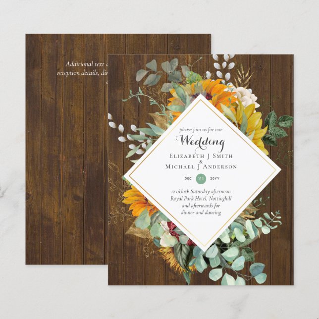 Rustikale Sonnenblumen Eukalyptus Greenery Wedding (Vorne/Hinten)