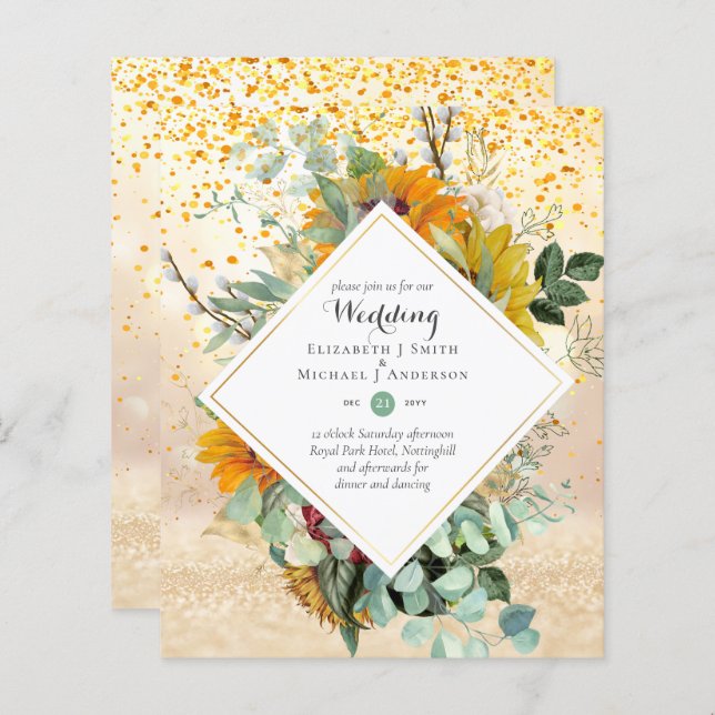 Rustikale Sonnenblumen Eukalyptus Greenery Wedding (Vorne/Hinten)