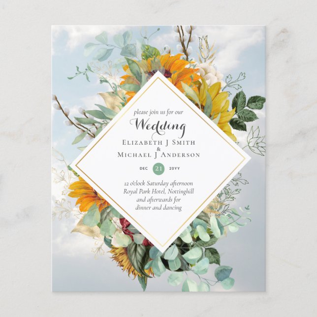 Rustikale Sonnenblumen Eukalyptus Greenery Wedding Flyer (Vorne)