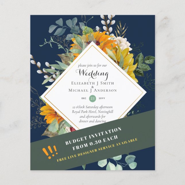 Rustikale Sonnenblumen Eukalyptus Greenery Wedding Flyer (Vorne)